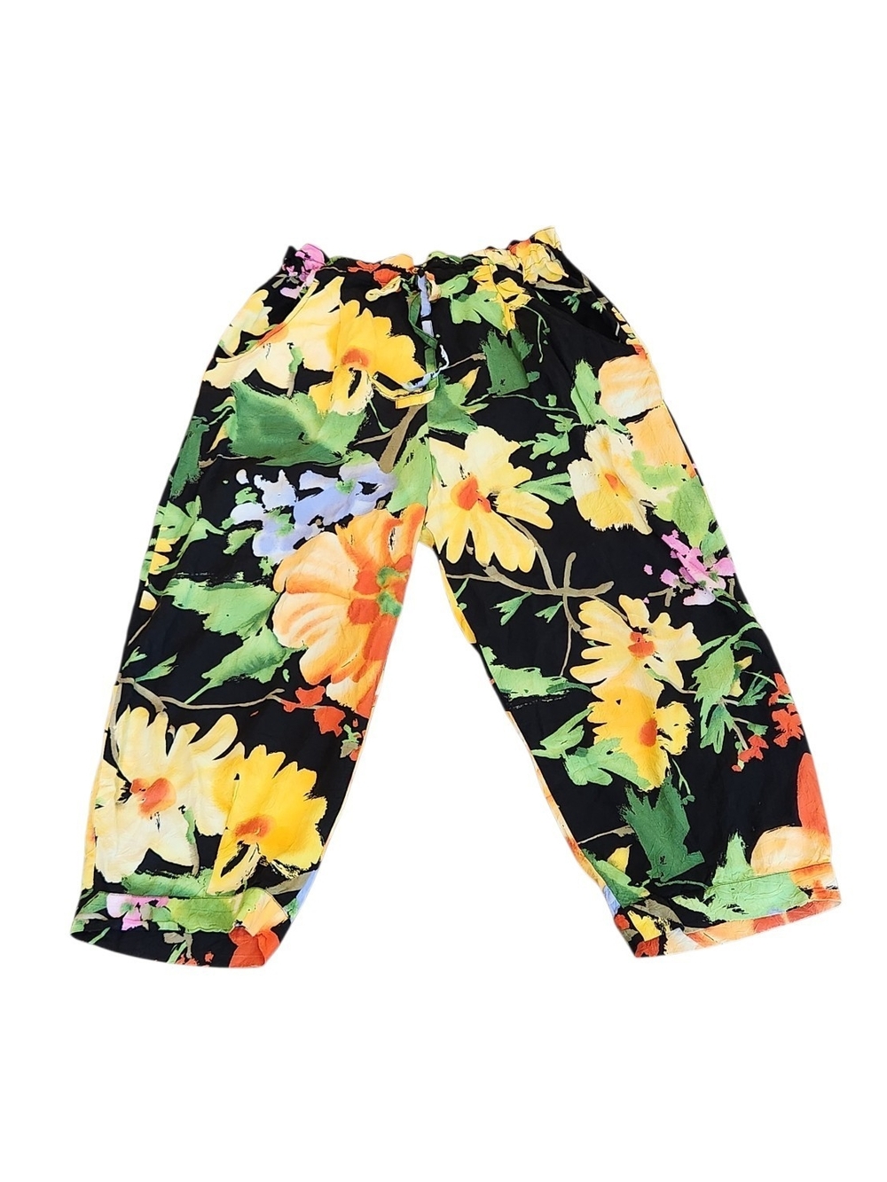 Vintage Jams World Floral Tropical Drawstring Cropped Resortwear Pants Small